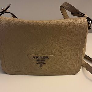 Prada Pebbled Leather Crossbody in Taupe